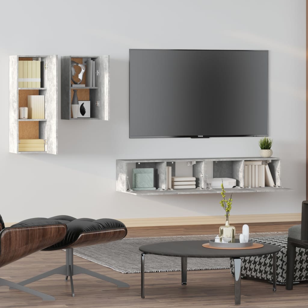 Set di Mobili Porta TV 4 pz Grigio Cemento in Legno Multistrato - homemem39