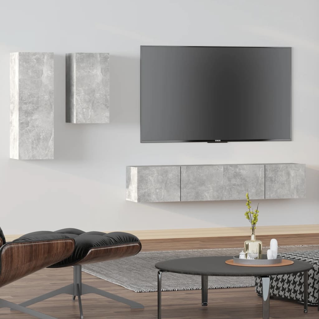 Set di Mobili Porta TV 4 pz Grigio Cemento in Legno Multistrato - homemem39