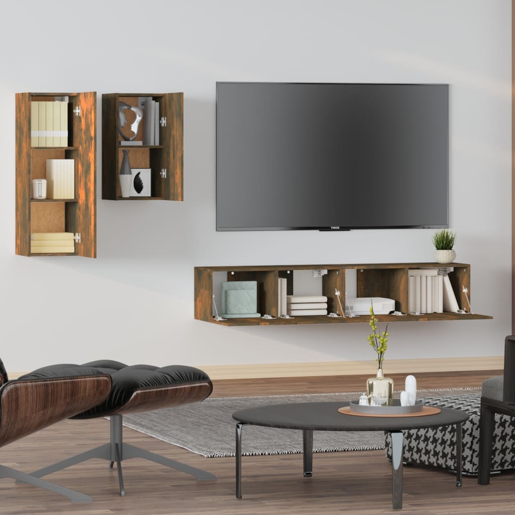 Set di Mobili Porta TV 4 pz Rovere Fumo in Legno Multistrato - homemem39