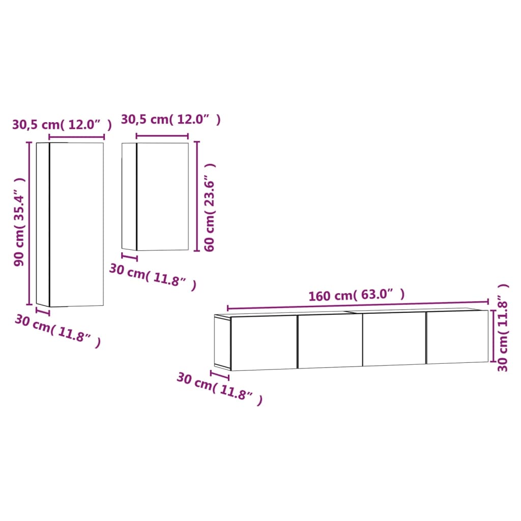 Set di Mobili Porta TV 4 pz Rovere Fumo in Legno Multistrato - homemem39