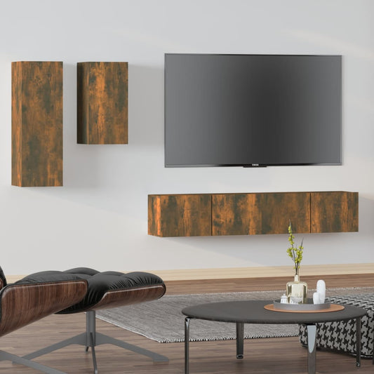 Set di Mobili Porta TV 4 pz Rovere Fumo in Legno Multistrato - homemem39