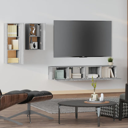 Set di Mobili Porta TV 4 pz Grigio Sonoma in Legno Multistrato - homemem39