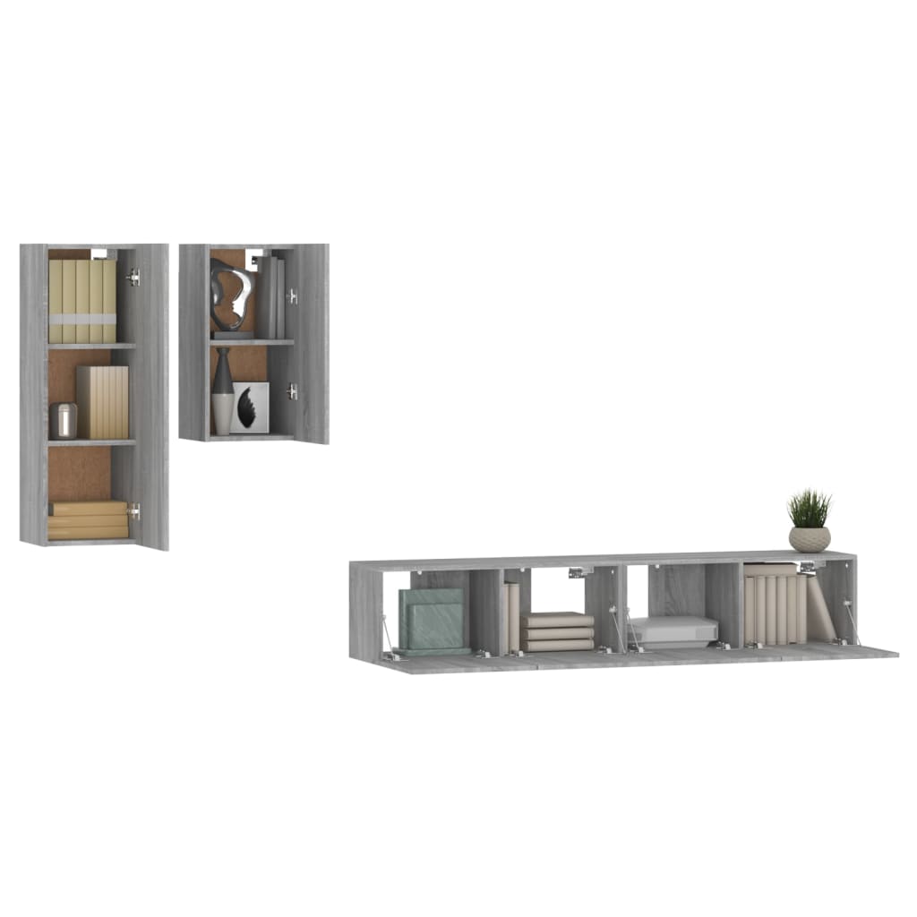 Set di Mobili Porta TV 4 pz Grigio Sonoma in Legno Multistrato - homemem39