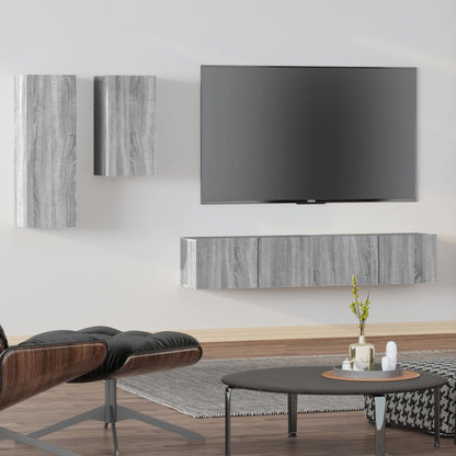 Set di Mobili Porta TV 4 pz Grigio Sonoma in Legno Multistrato - homemem39