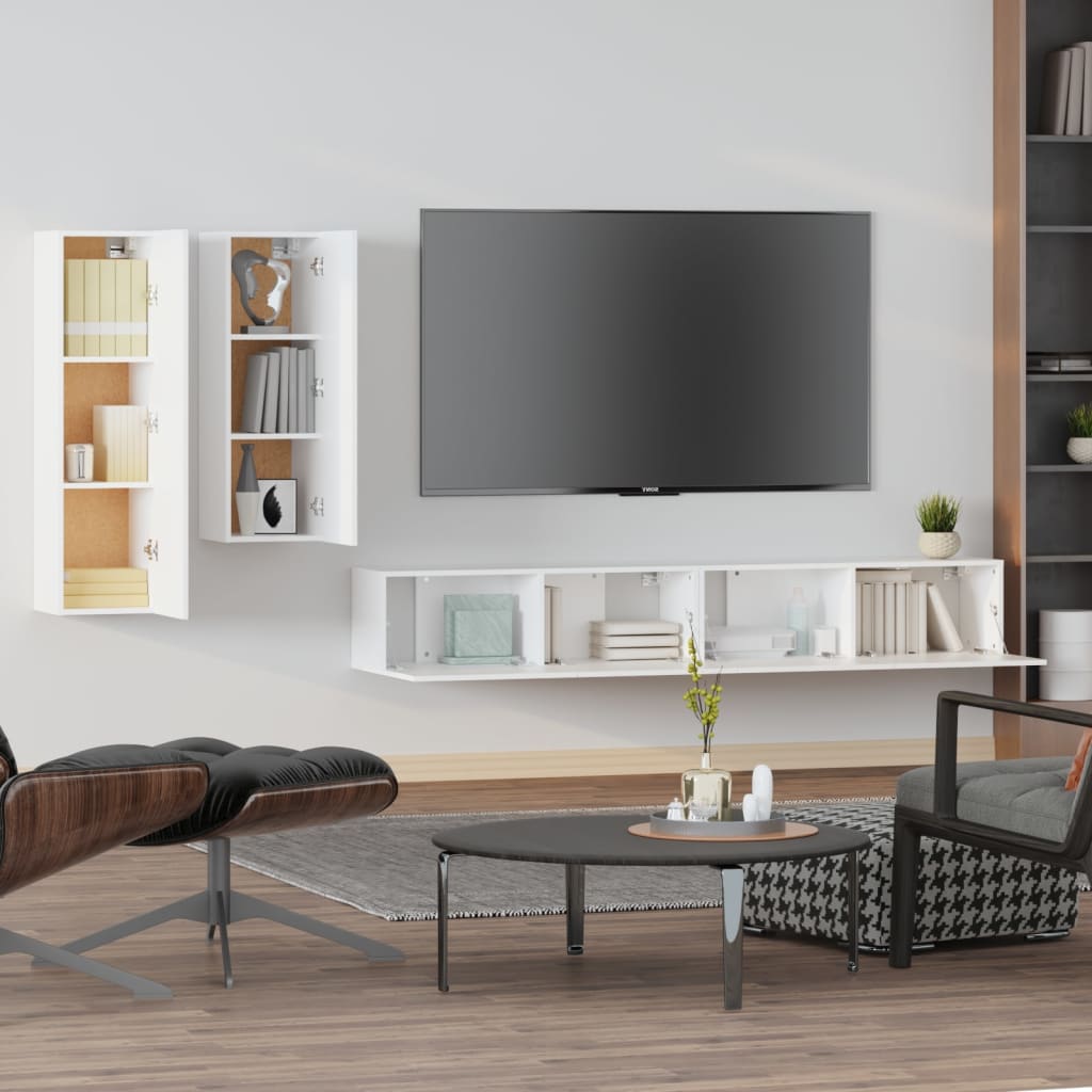 Set di Mobili Porta TV 4 pz Bianco in Legno Multistrato - homemem39