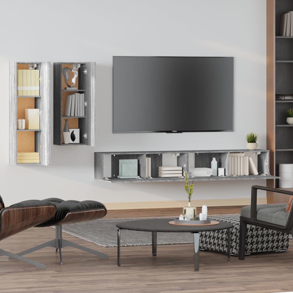 Set di Mobili Porta TV 4 pz Grigio Sonoma in Legno Multistrato - homemem39