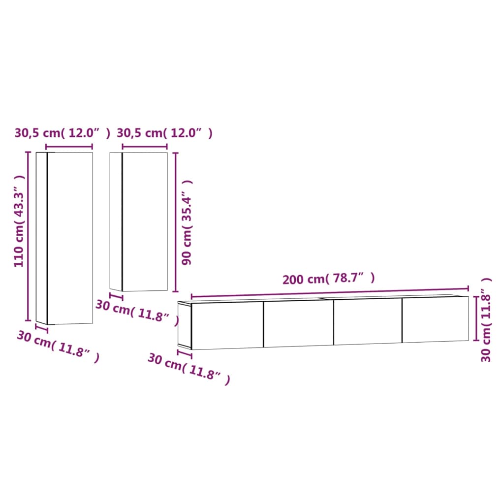 Set di Mobili Porta TV 4 pz Grigio Sonoma in Legno Multistrato - homemem39