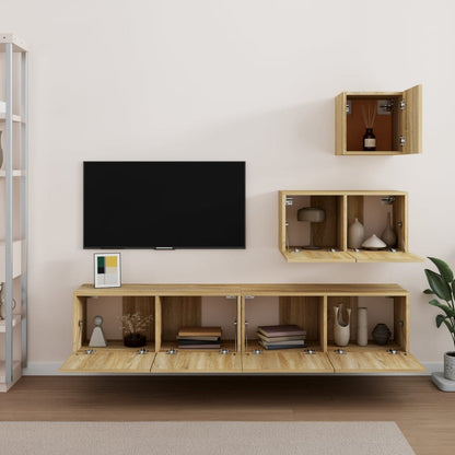 Set di Mobili Porta TV 4 pz Rovere Sonoma in Legno Multistrato - homemem39