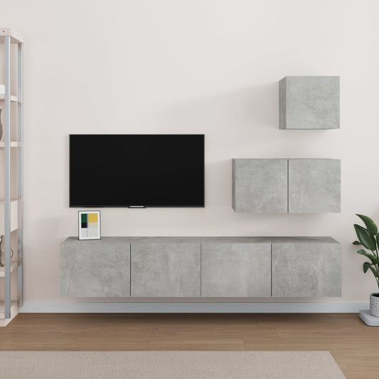 Set di Mobili Porta TV 4 pz Grigio Cemento in Legno Multistrato - homemem39