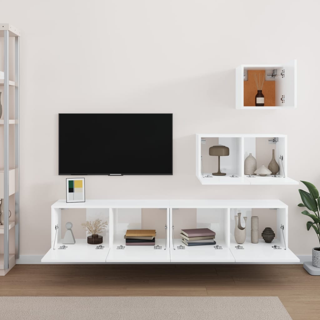 Set di Mobili Porta TV 4 pz Bianco Lucido in Legno Multistrato - homemem39