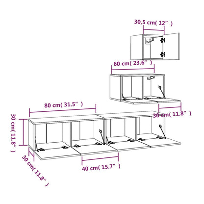 Set di Mobili Porta TV 4 pz Bianco Lucido in Legno Multistrato - homemem39