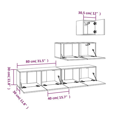 Set di Mobili Porta TV 4 pz Grigio Cemento in Legno Multistrato - homemem39