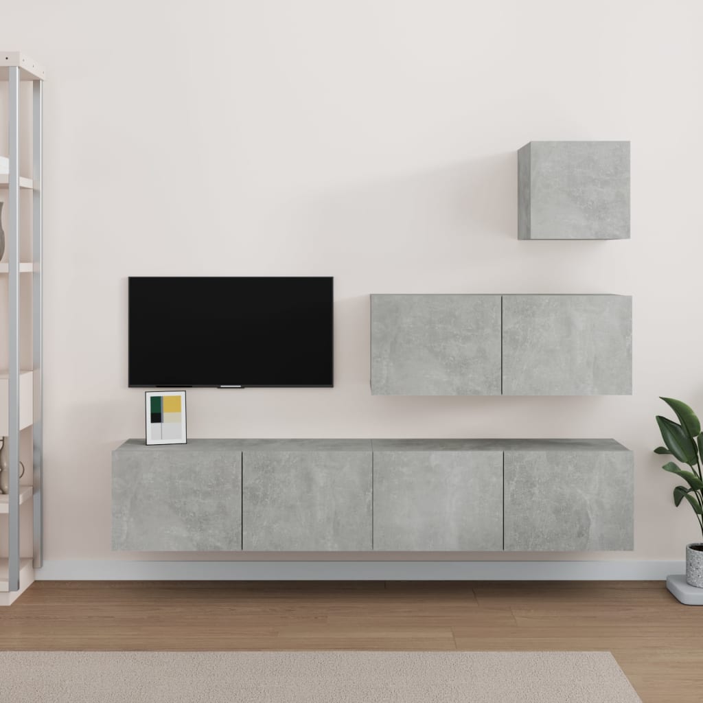 Set di Mobili Porta TV 4 pz Grigio Cemento in Legno Multistrato - homemem39