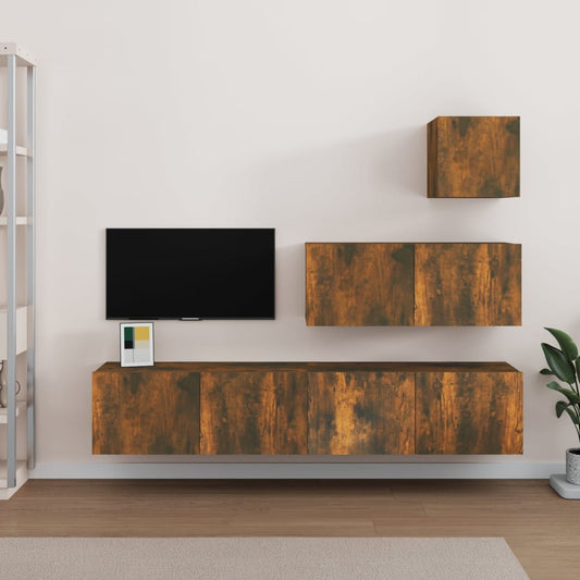 Set di Mobili Porta TV 4 pz Rovere Fumo in Legno Multistrato - homemem39