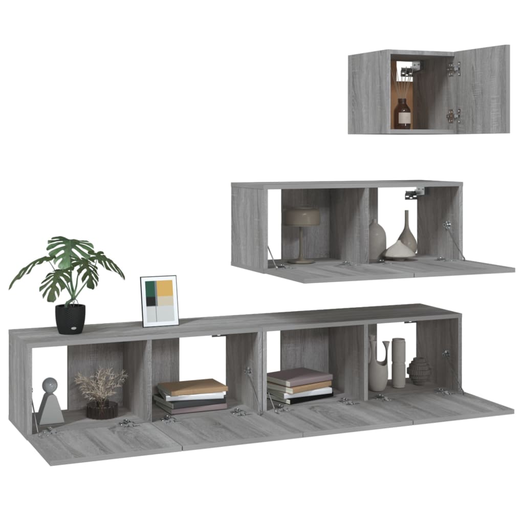 Set di Mobili Porta TV 4 pz Grigio Sonoma in Legno Multistrato - homemem39