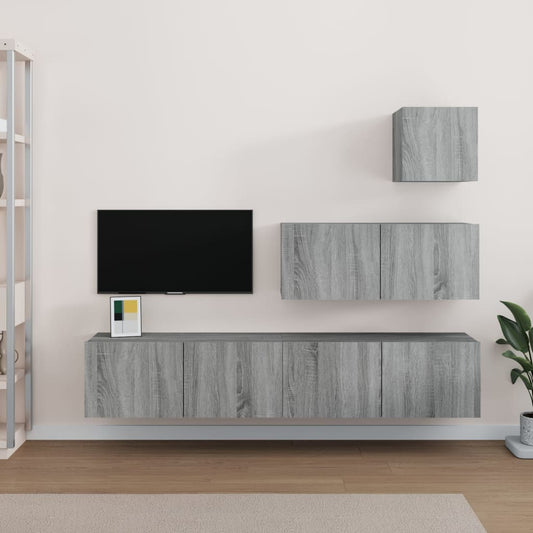 Set di Mobili Porta TV 4 pz Grigio Sonoma in Legno Multistrato - homemem39