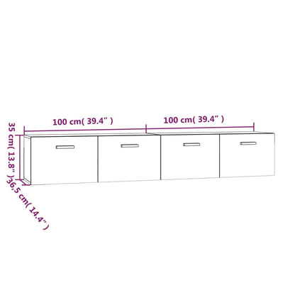 Mobili Parete 2pz Bianco 100x36,5x35 cm in Legno Multistrato - homemem39