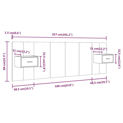 Testiera per Letto con Comodini in Legno Multistrato Nero - homemem39