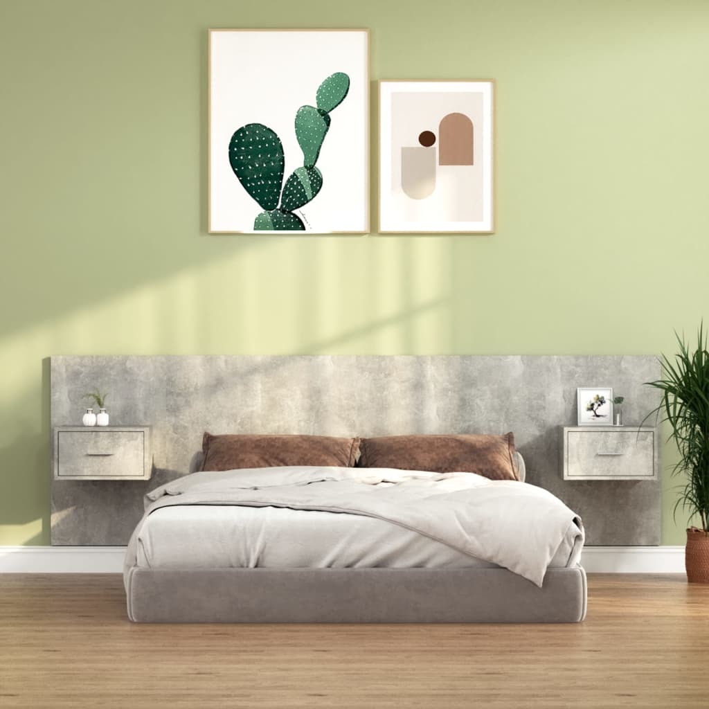 Testiera Letto con Comodini in Legno Multistrato Grigio Cemento - homemem39