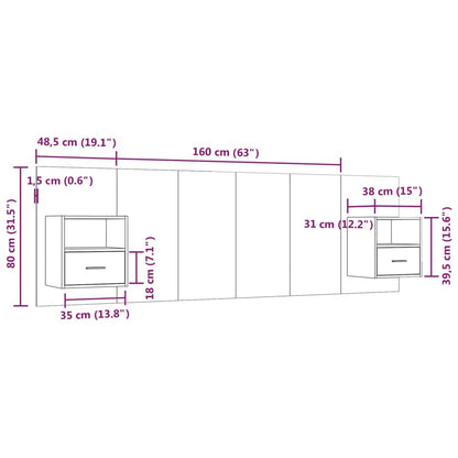 Testiera per Letto con Comodini in Legno Multistrato Nero - homemem39