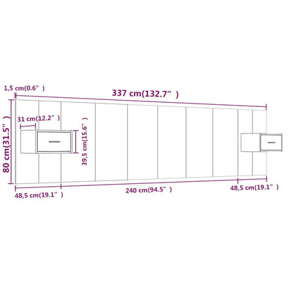 Testiera Letto con Comodini in Legno Multistrato Grigio Cemento - homemem39