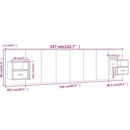 Testiera per Letto con Comodini in Legno Multistrato Nero - homemem39