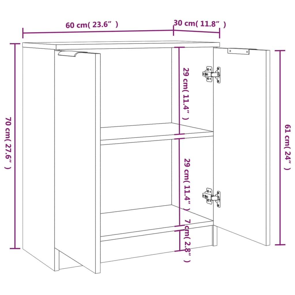 Credenze 2 pz Nere 60x30x70 cm in Legno Multistrato - homemem39