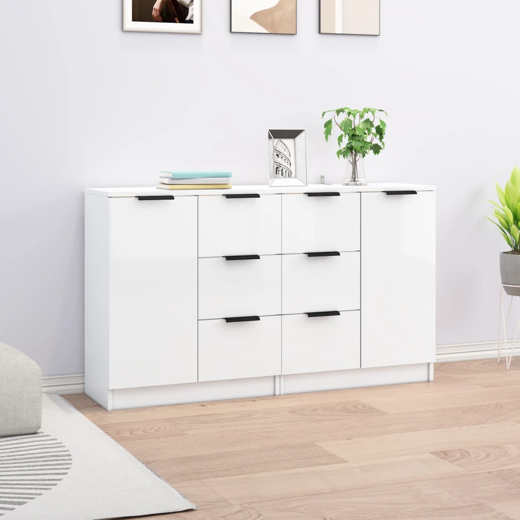 Credenze 2 pz Bianco Lucido 60x30x70 cm in Legno Multistrato - homemem39