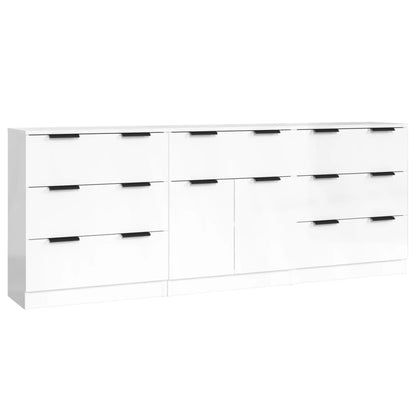 Credenze 3 pz Bianco Lucido in Legno Multistrato - homemem39