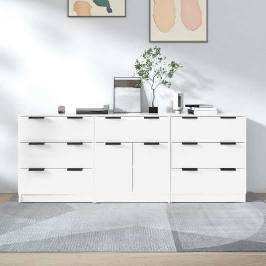 Credenze 3 pz Bianco Lucido in Legno Multistrato - homemem39