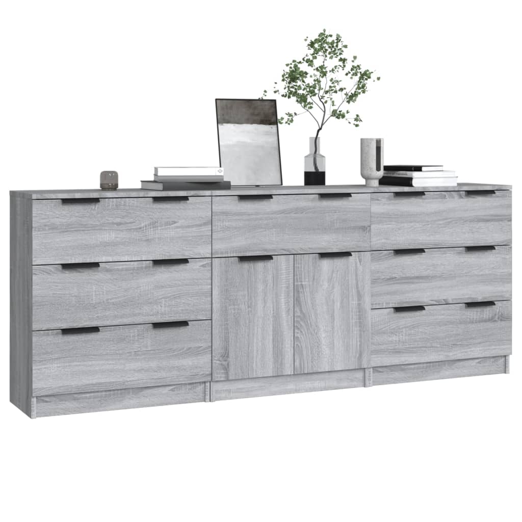 Credenze 3 pz Grigio Sonoma in Legno Multistrato - homemem39