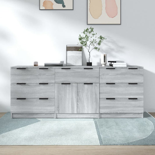 Credenze 3 pz Grigio Sonoma in Legno Multistrato - homemem39