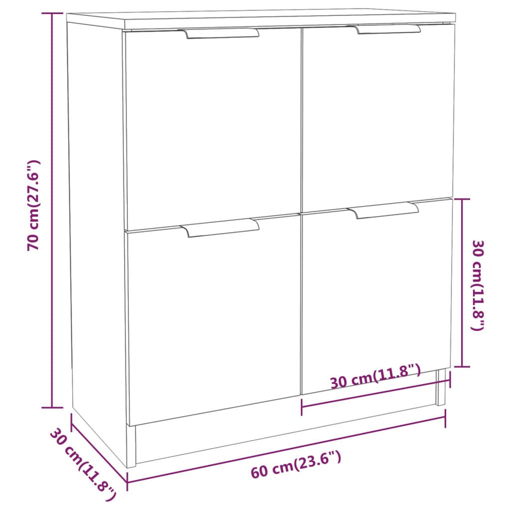 Credenze 2 pz Grigio Cemento 60x30x70 cm in Legno Multistrato - homemem39