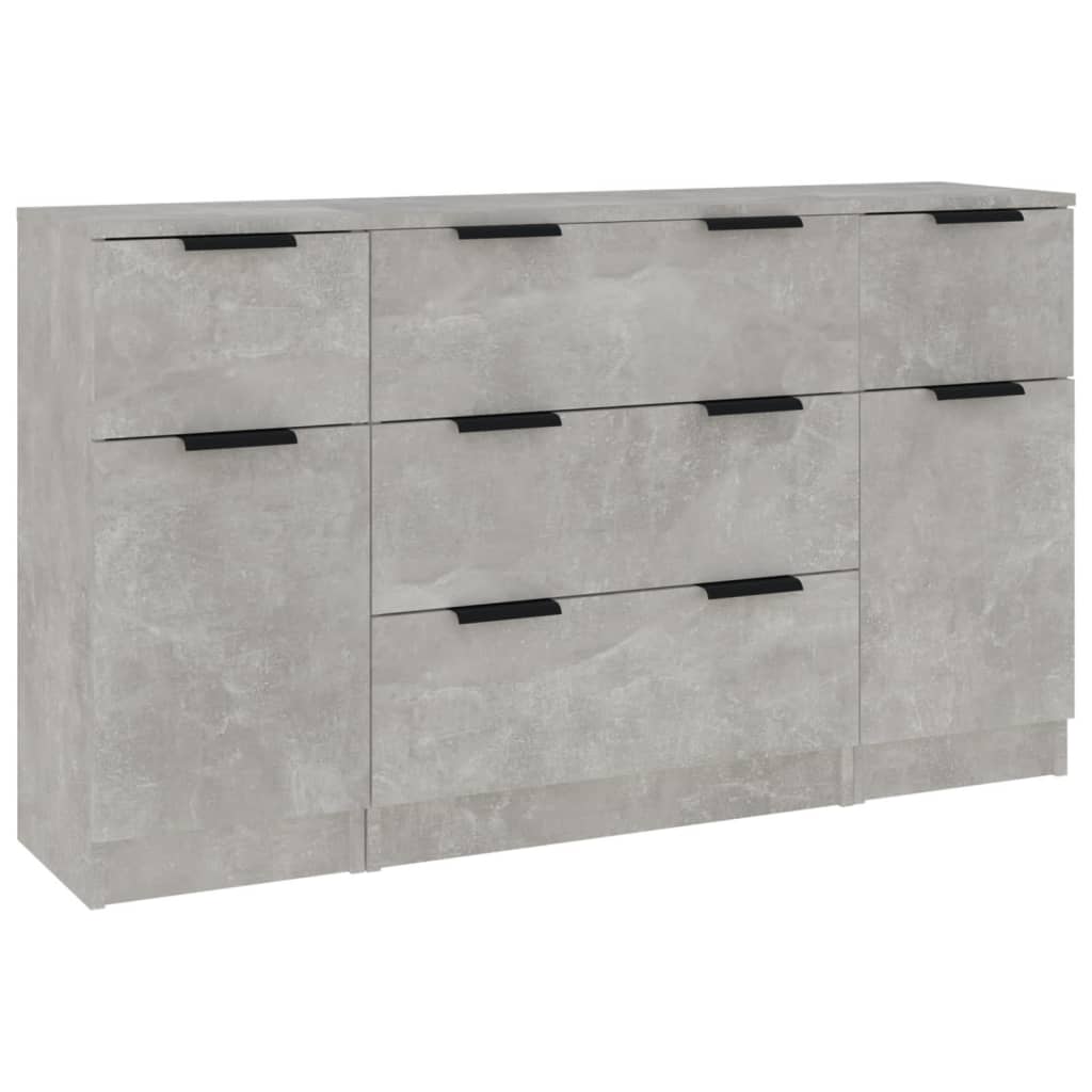 Set di Credenze 3 pz Grigio Cemento in Legno Multistrato - homemem39