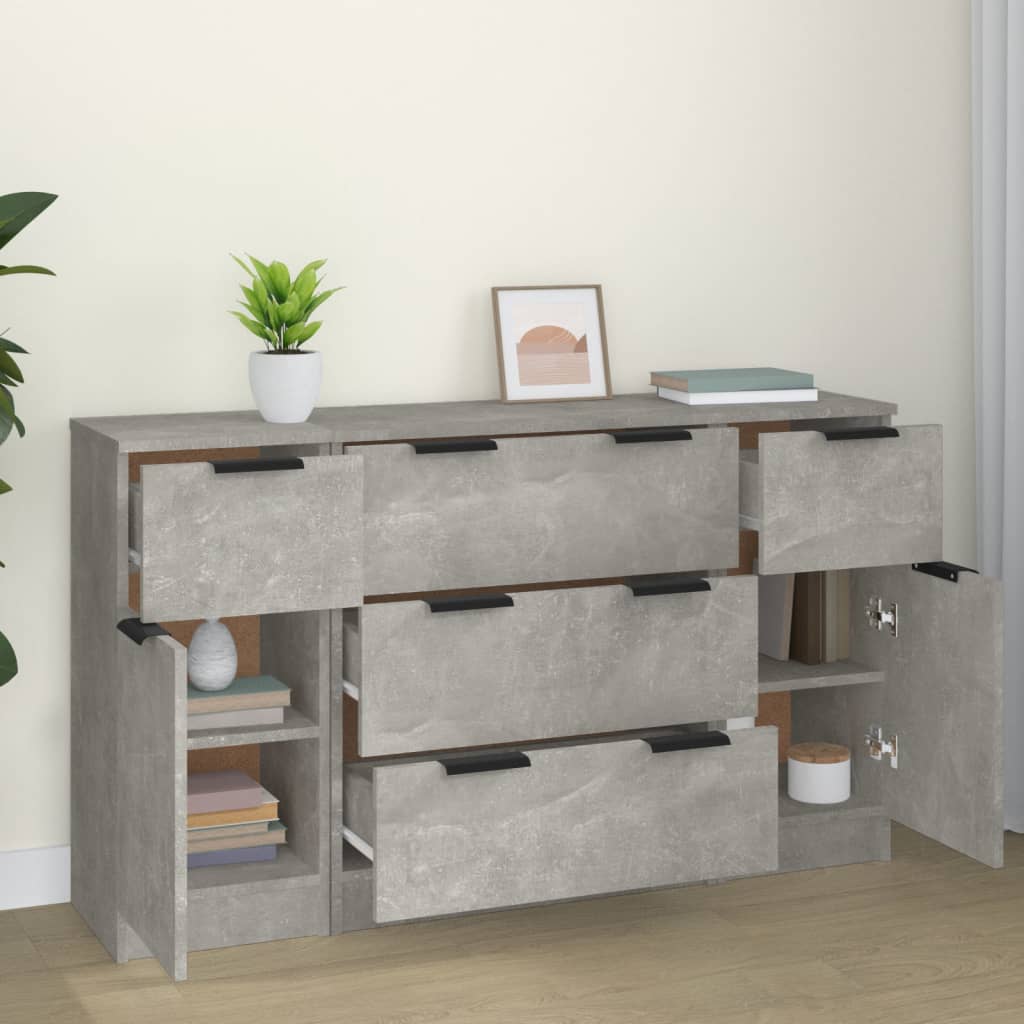 Set di Credenze 3 pz Grigio Cemento in Legno Multistrato - homemem39