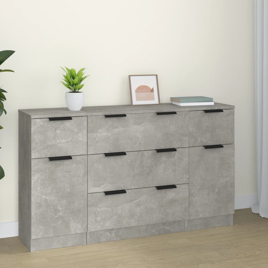 Set di Credenze 3 pz Grigio Cemento in Legno Multistrato - homemem39