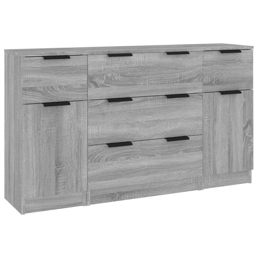 Set di Credenze 3 pz Grigio Sonoma in Legno Multistrato - homemem39