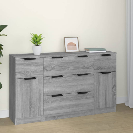 Set di Credenze 3 pz Grigio Sonoma in Legno Multistrato - homemem39