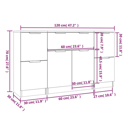 Credenze 3 pz Nere in Legno Multistrato - homemem39