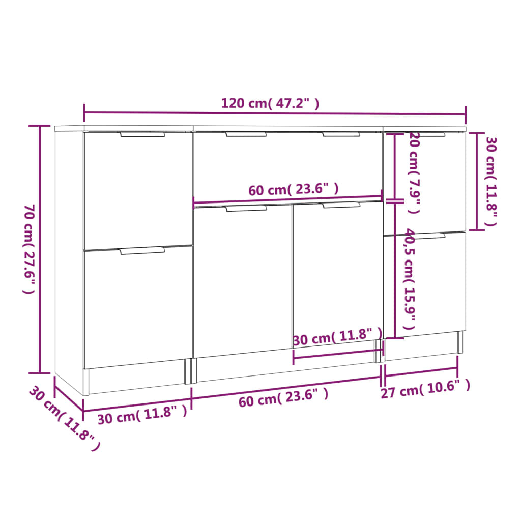 Credenze 3 pz Grigio Cemento in Legno Multistrato - homemem39