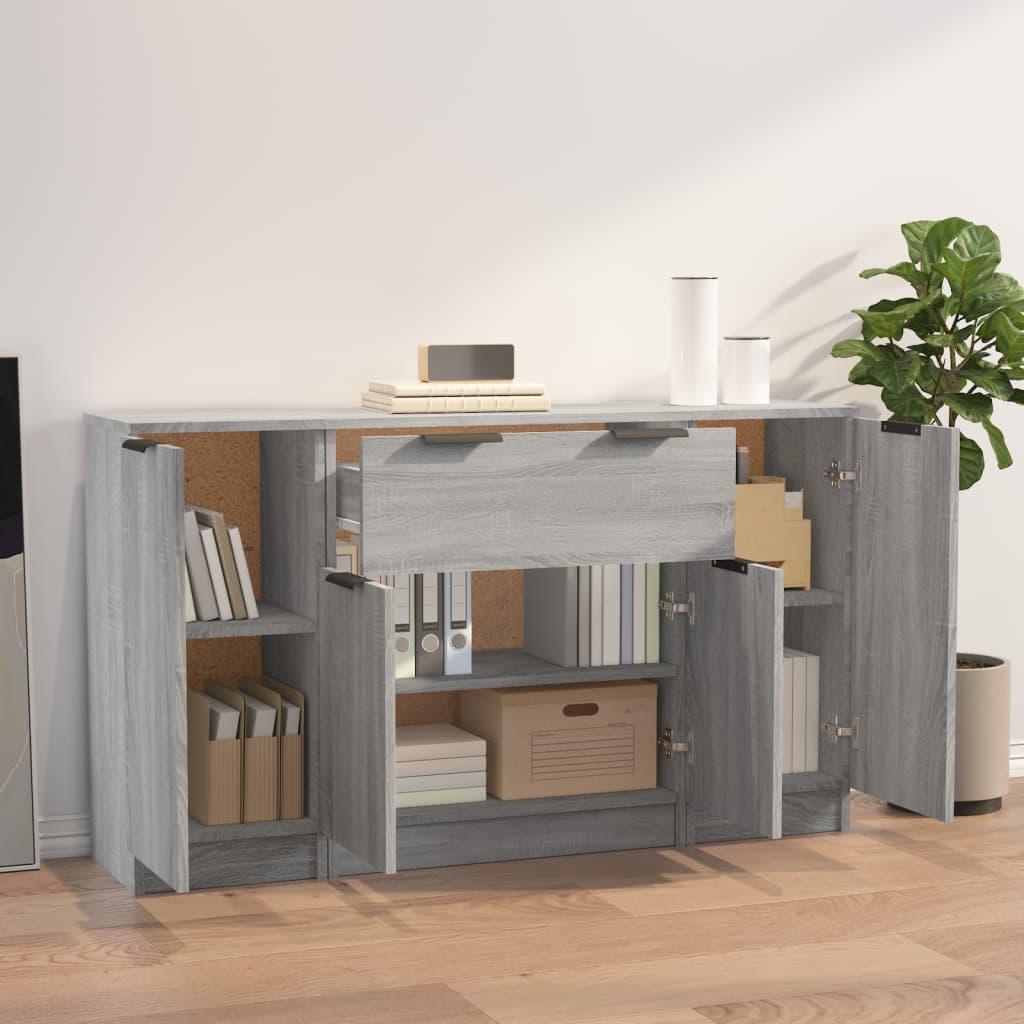 Credenze 3 pz Grigio Sonoma in Legno Multistrato - homemem39