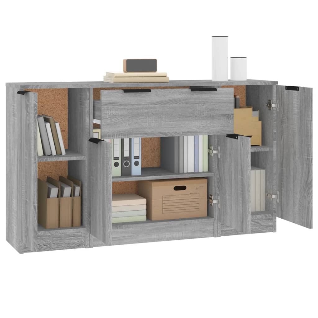 Credenze 3 pz Grigio Sonoma in Legno Multistrato - homemem39