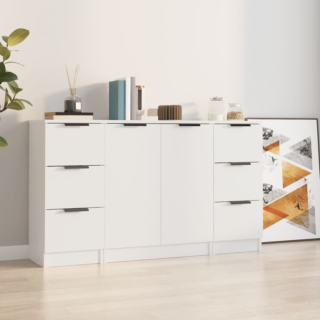 Credenze 3 pz Bianco in Legno Multistrato - homemem39