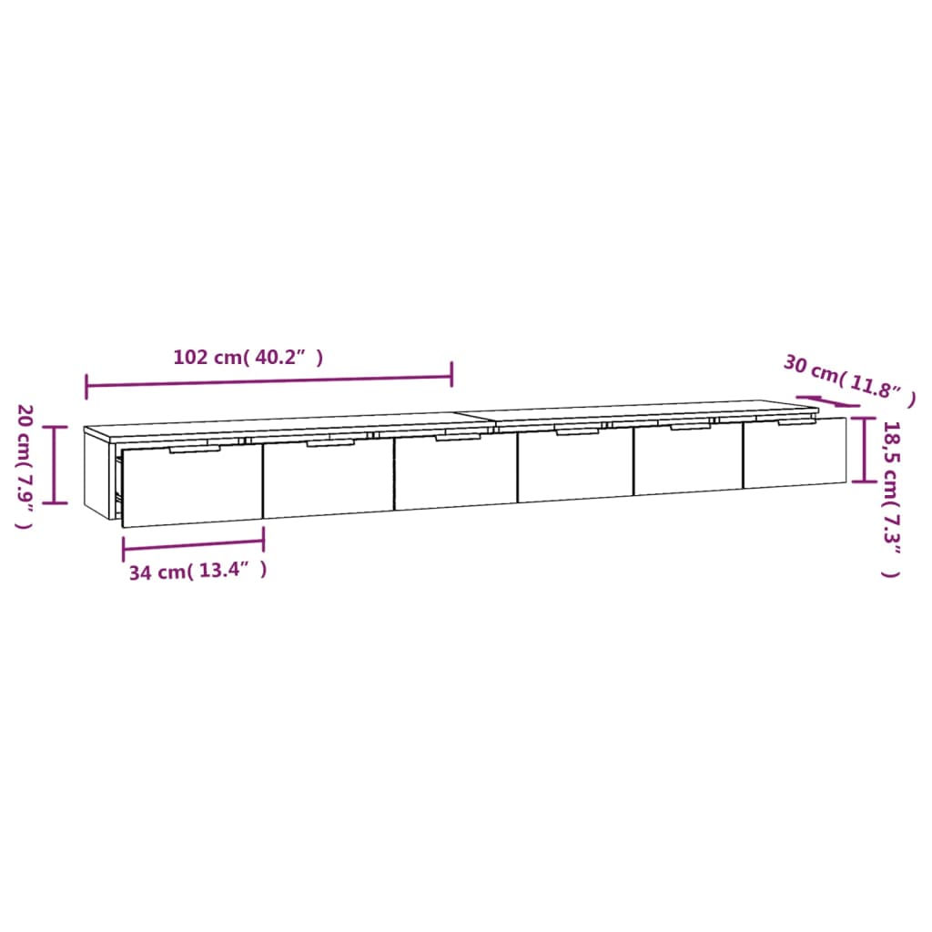 Mobili a Parete 2 pz Bianchi 102x30x20 cm in Legno Multistrato - homemem39