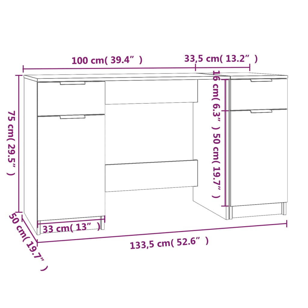 Scrivania con Mobile Laterale Grigio Cemento Legno Multistrato - homemem39