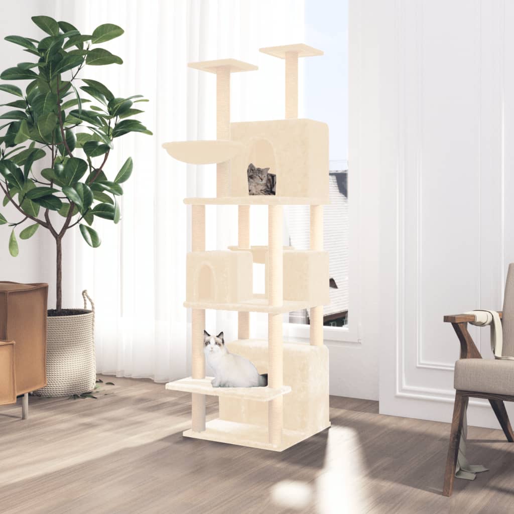 Albero per Gatti con Tiragraffi in Sisal Crema 180 cm - homemem39