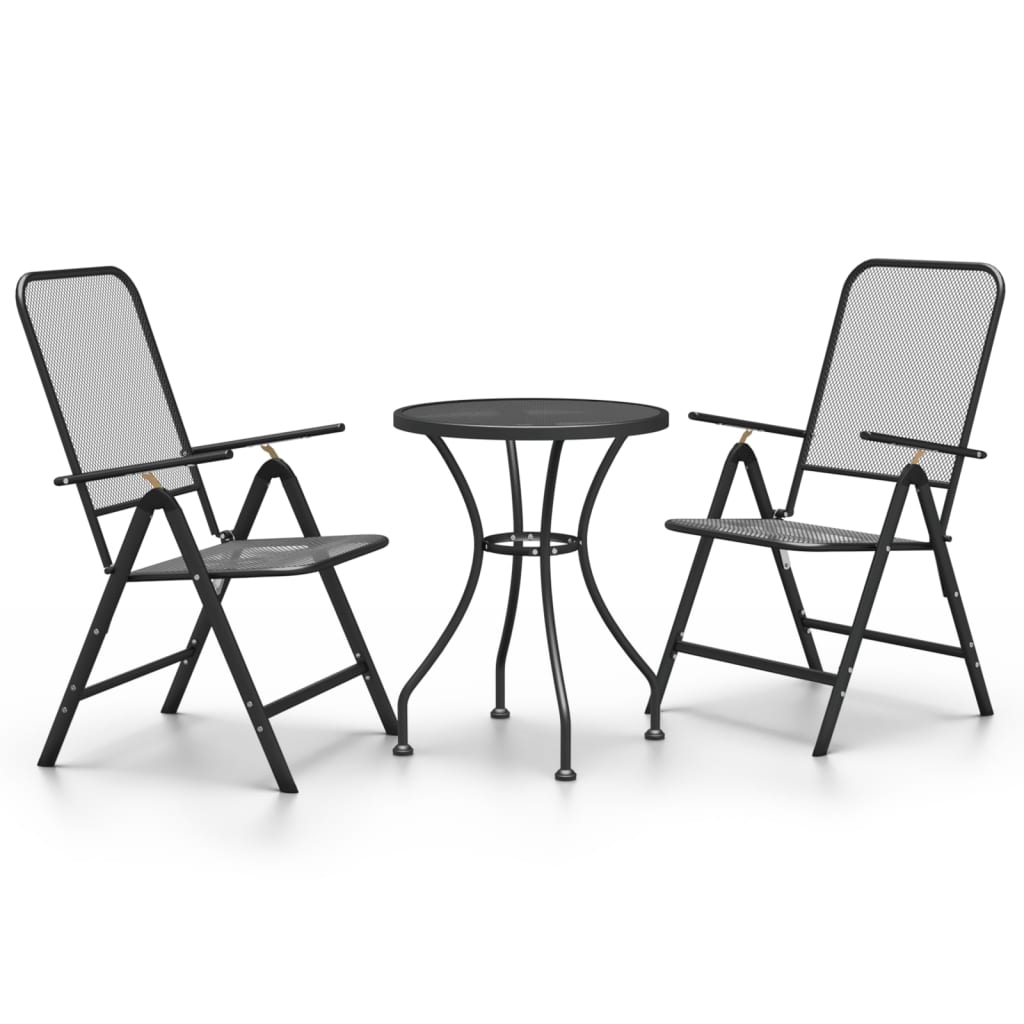 Set da Pranzo per Giardino 3pz Rete Metallica Espansa Antracite - homemem39