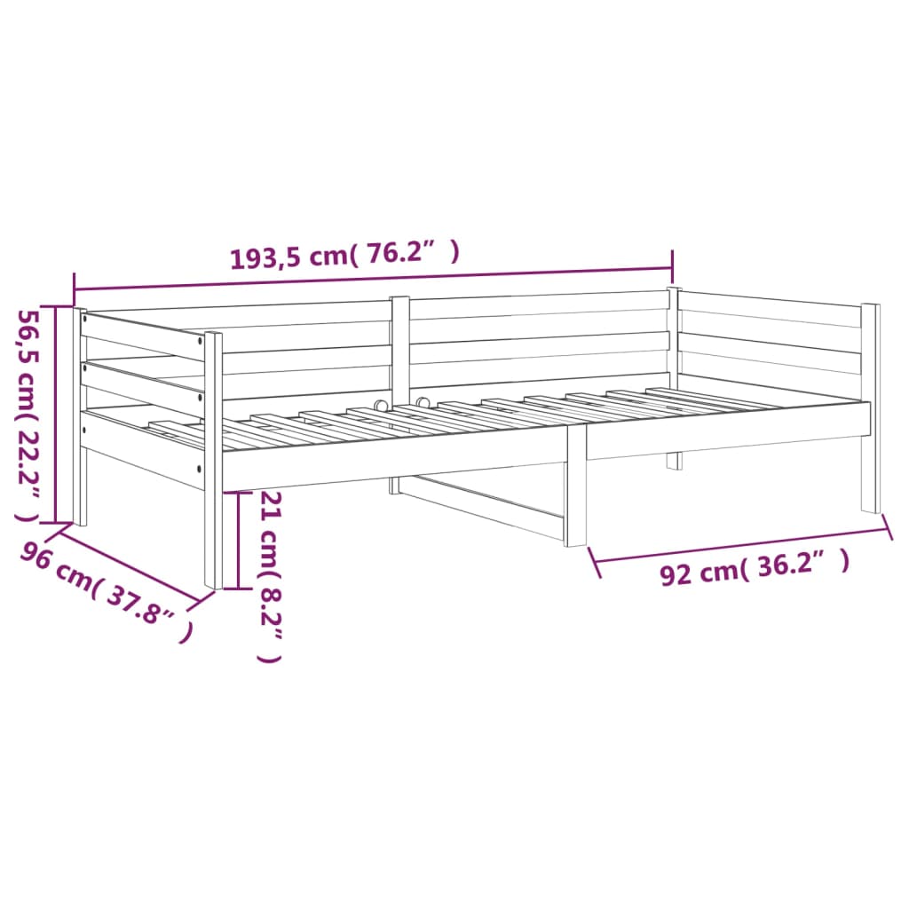 Dormeuse Nera 90x190 cm in Legno Massello di Pino - homemem39