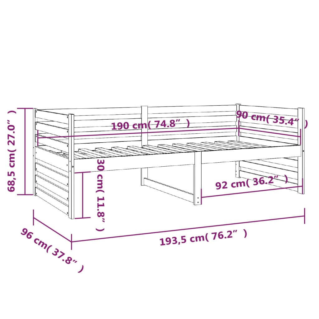 Dormeuse Miele 90x190 cm in Legno Massello di Pino - homemem39