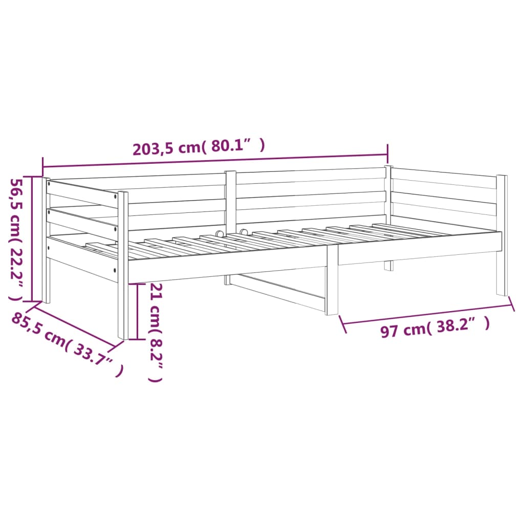 Dormeuse Miele 80x200 cm in Legno Massello di Pino - homemem39